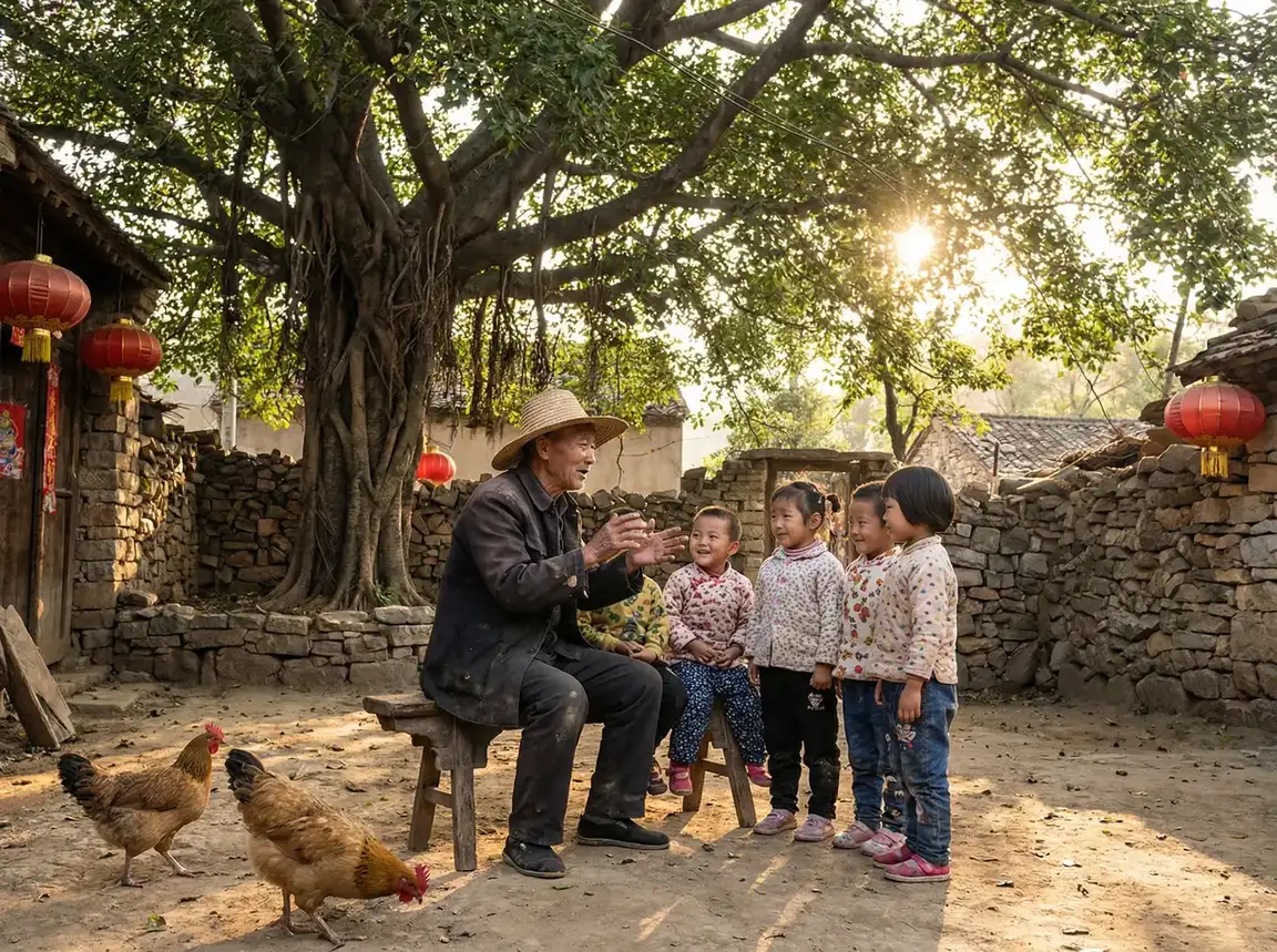 老人在大榕树下给孩子们讲故事 - 荔枝汽水PO校园 乡村记忆